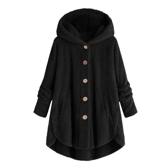 

Жіноча куртка осінь-зима Однобортний одяг для сну з нерегулярним подолом на флісовій підкладці з капюшоном Вільна піжама середньої довжини з довгими рукавами Толстовка з капюшоном Щоденне верхнє пальто S чорний