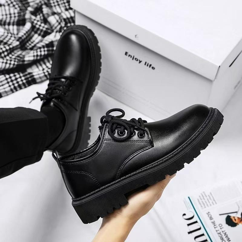 Suit leather shoes men's British business formal men's shoes student height increase casual soft sole waterproof black big head shoes