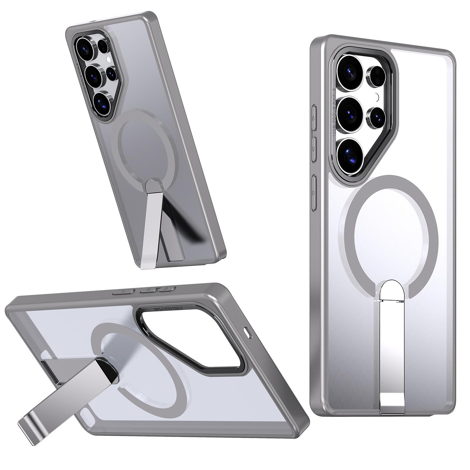 

Luxury for Magsafe Wireless Magnetic Charging Stand Phone Case for Samsung S26 S25 Edge S24 S23 Ultra Plus S24 FE Holder Cover Galaxy S26 серый