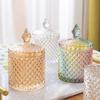 Europäisches Retro-Glas-Aufbewahrungsglas mit Deckel, Transparenter Goldener Schmuck- & Wattestäbchenhalter, Süßigkeiten- & Make-up-Pinsel-Organizer