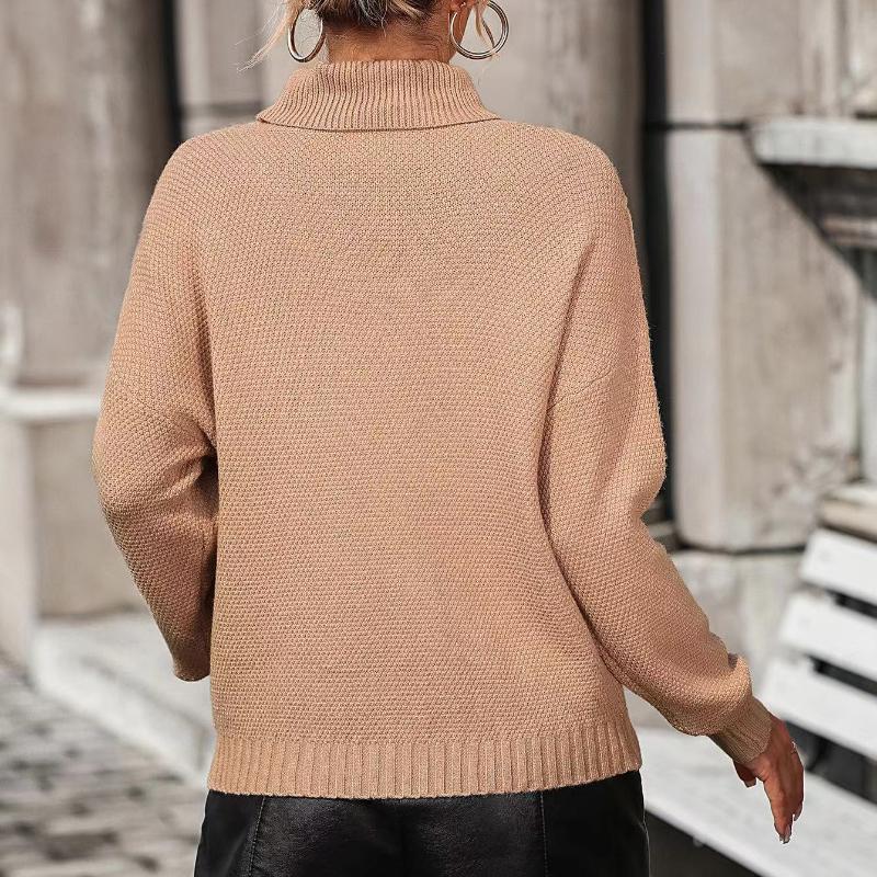 IHUASU Autumn and Winter Women's Loose Tassel Sweater Knit High Neck Sweater
