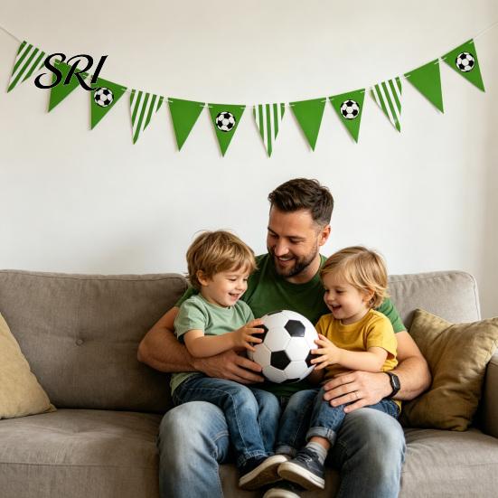 Watch Party Decor Soccer Pennant Banner Triangle Flags Balls Garland Sports Theme Immersive Football Scene Hanging Paper Bunting for Fans Home