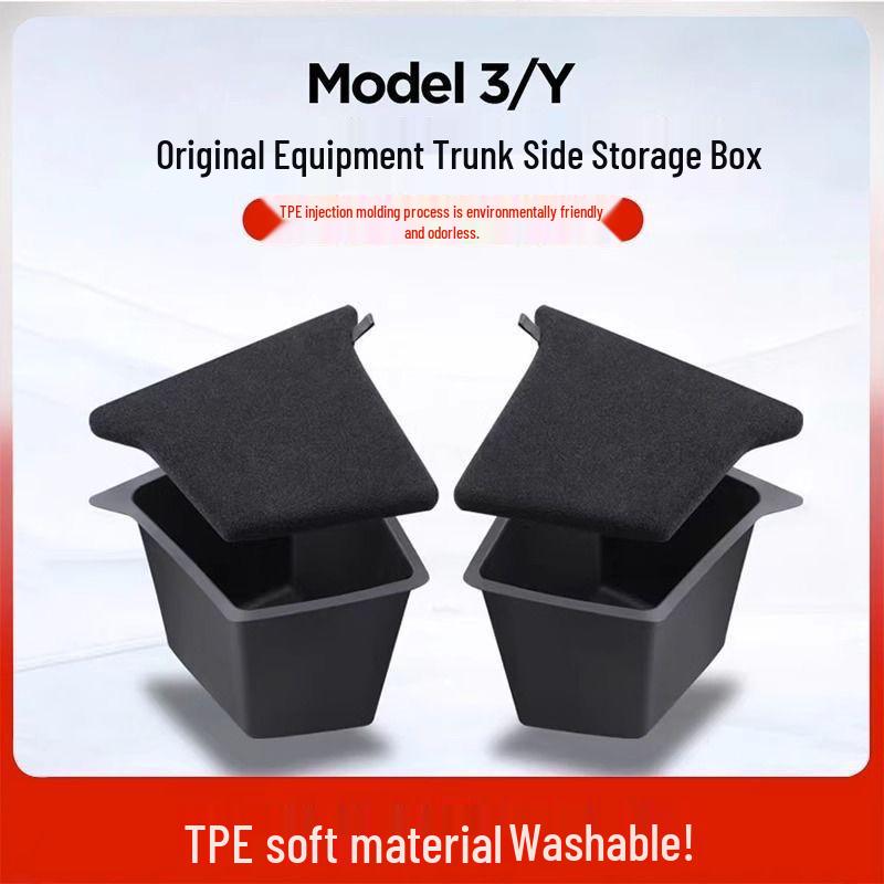 Tesla Model Y 3 TPE Trunk Storage Box & Side Pocket Accessories