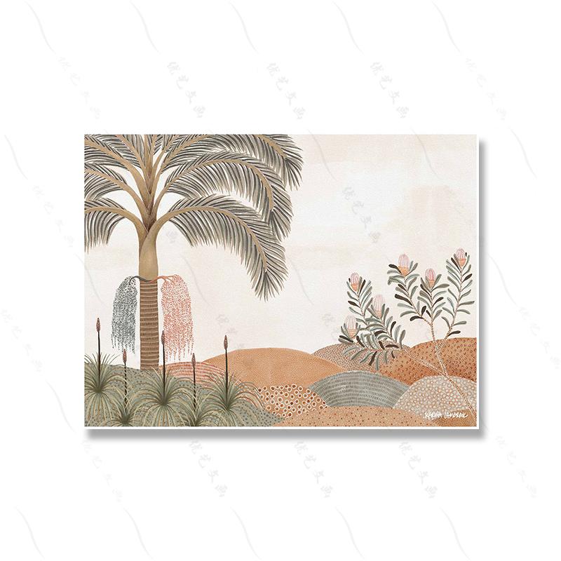 Sun Drenched Bangalow Palm Minimalist Elegant Art Canvas Painting Dusk Pastel Countryside Plains Poster Print Room Home Decor