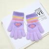 Girls' Winter Cherry Heart Gloves - Cute, Warm, Cold-Proof Five-Finger Gloves for Kids.