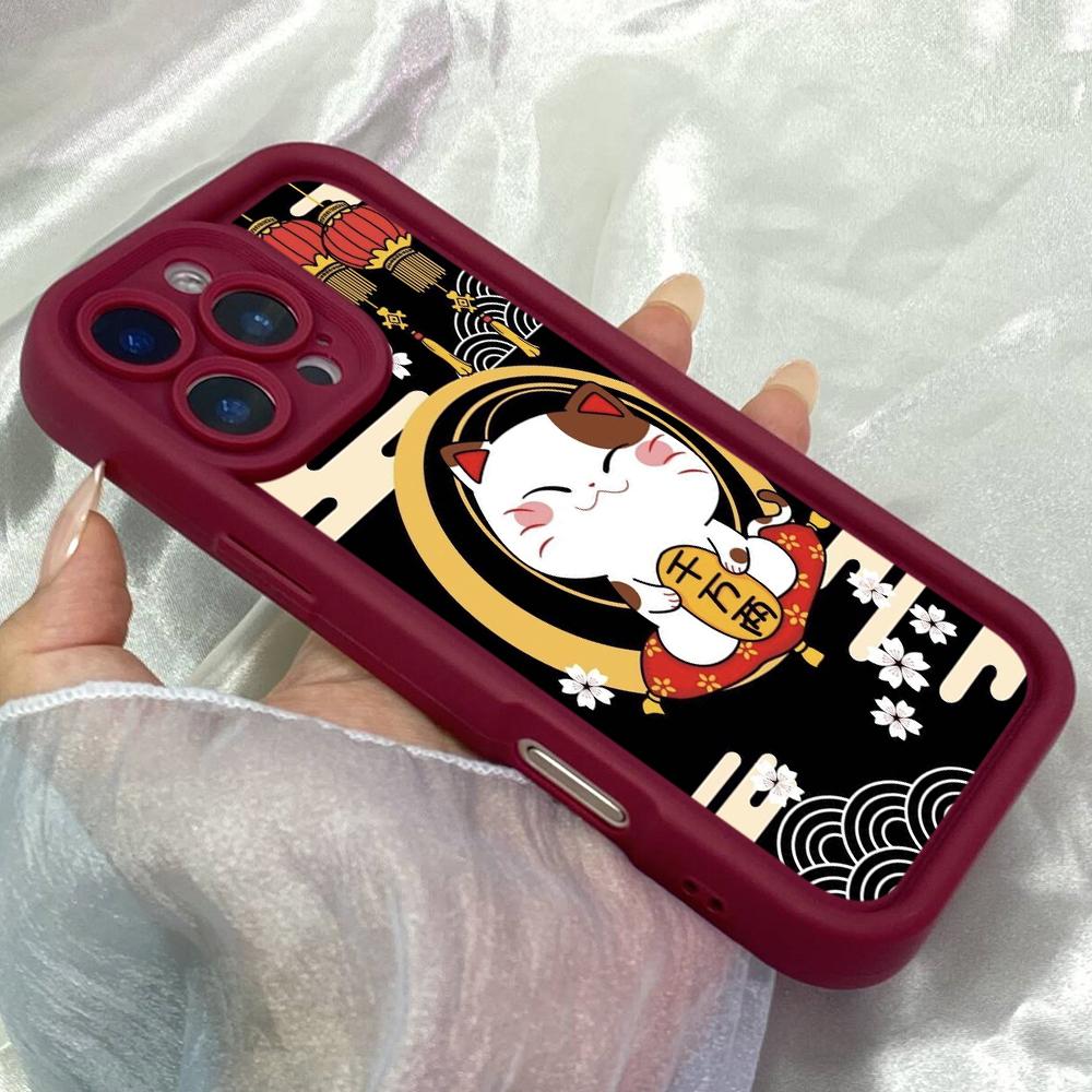 JT212 Cute Fortune Cat Cartoon for iPhone 17 16 15 14 Pro Max Samsung S26 S25 Ultra A17 A16 A07 A56 A15 A06 Xiaomi 15T Redmi 15c 14C Soft TPU Case