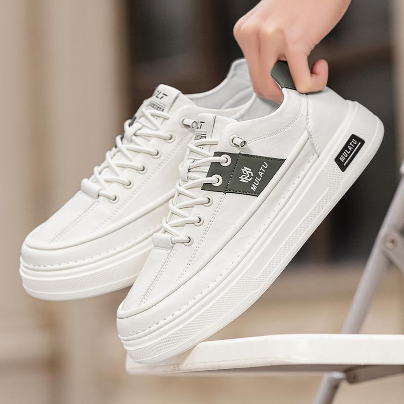 Men'S Shoes Autumn Tide Brand High-End White Shoes Heightening Sports And Leisure Leather Board Shoes