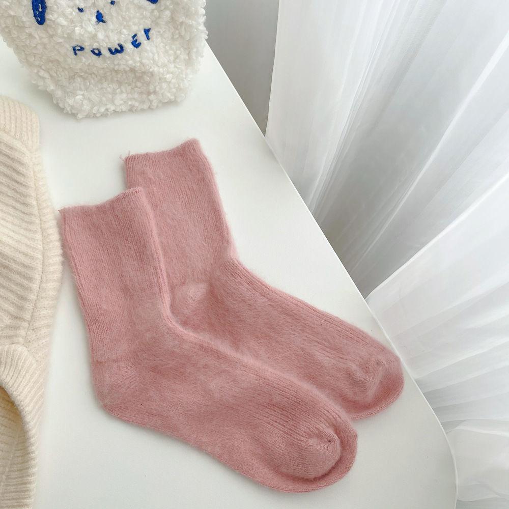 Luxury Cashmere Wool Socks for Women, Soft Color, Smooth Solid Color Matching All Seasons Warm and Sweat-Absorbing Sleeping Outdoor Sports Socks