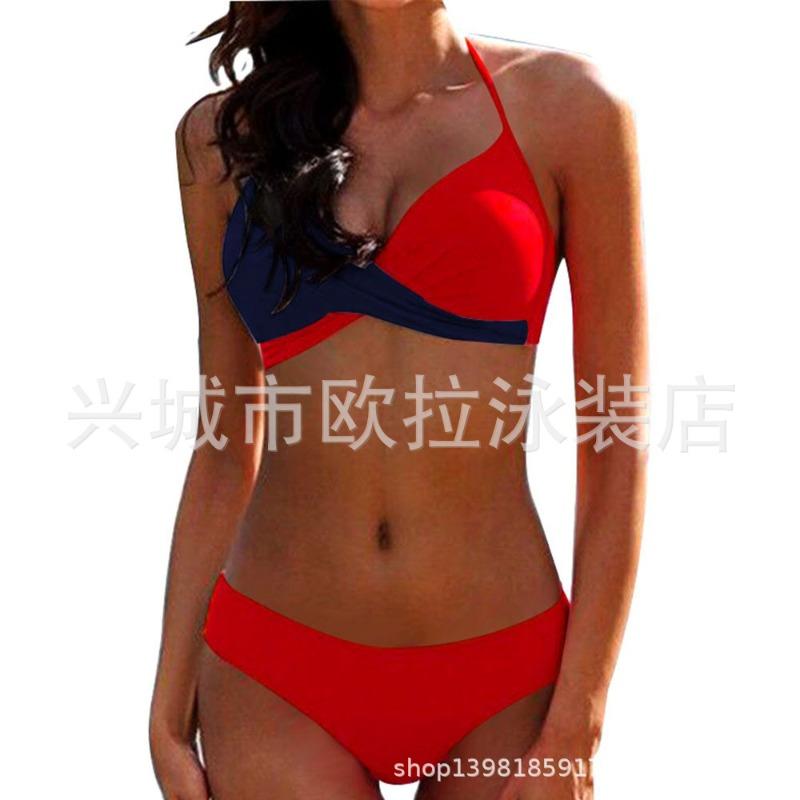 Euler s new sexy hard bag split swimsuit color matching multi-color swimsuit bikini S