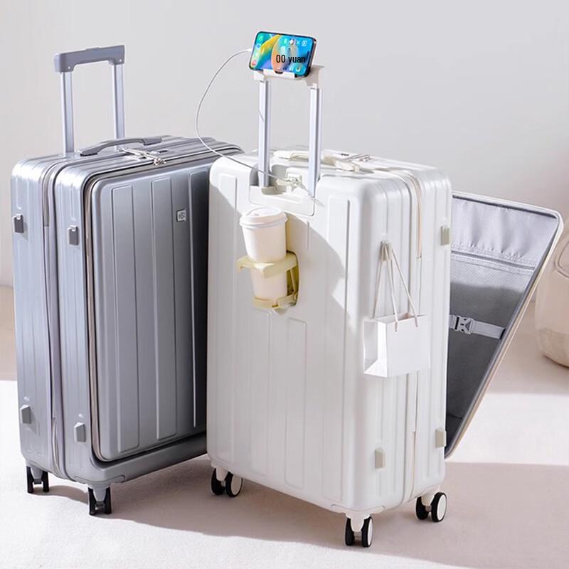 JOURHEY SHI Multifunctional Front-Opening Luggage with USB & Cup Holder
