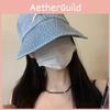 Denim Fashion Women Embroidered Bow Pattern Wide Brim Fisherman Hat Sunshade