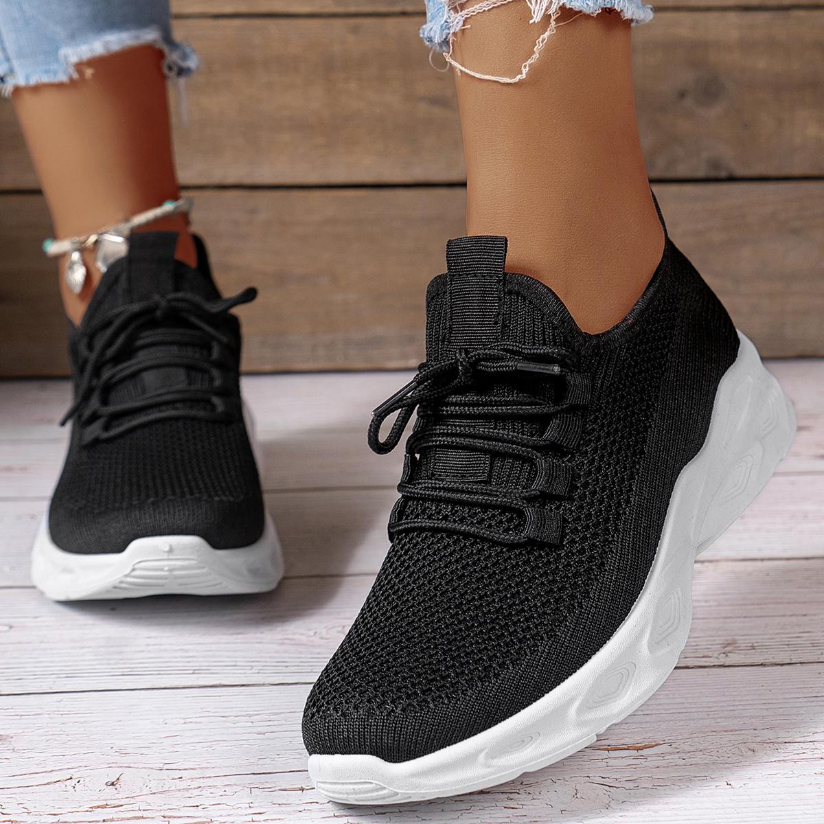 

Fashion Women s Sneakers 2024 New Spring Autumn New Mesh Breathable Flats Shoes Comfortable Lightweight Knitted Sneakers Designer Shoes 41 чёрный
