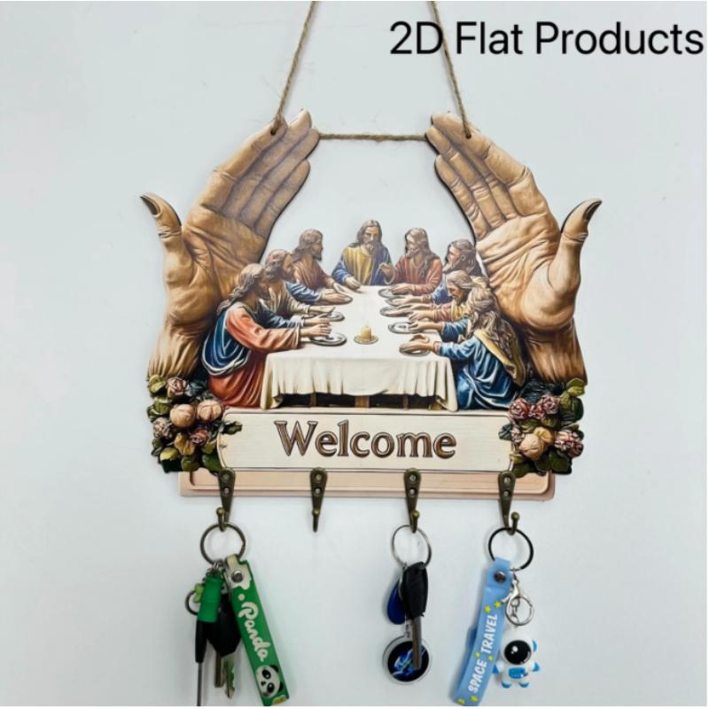 Religious Last Supper Wall Hanging Key Holder Welcome Sign 4 DIY‑Install Metal Hooks Home Decor