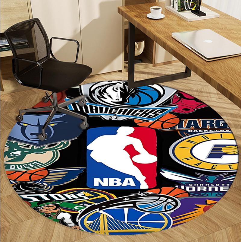 NBA Basketball Pattern Round Rug, Indoor/Outdoor Mat, for Picnic, Gameroom, Bedroom, Office, Living Room, Home Decor Carpet, Birthday Gift