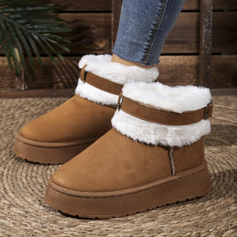 Foreign trade new large size plush thick-soled cotton shoes women's thickened color matching warm short snow boots