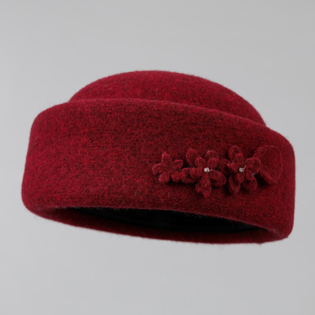 Retro-Hut Damen Herbst und Winter Neu Elegant Blume Wolle Topfhut Mutter Zylinder Gesicht zeigend Kleiner Fischerhut