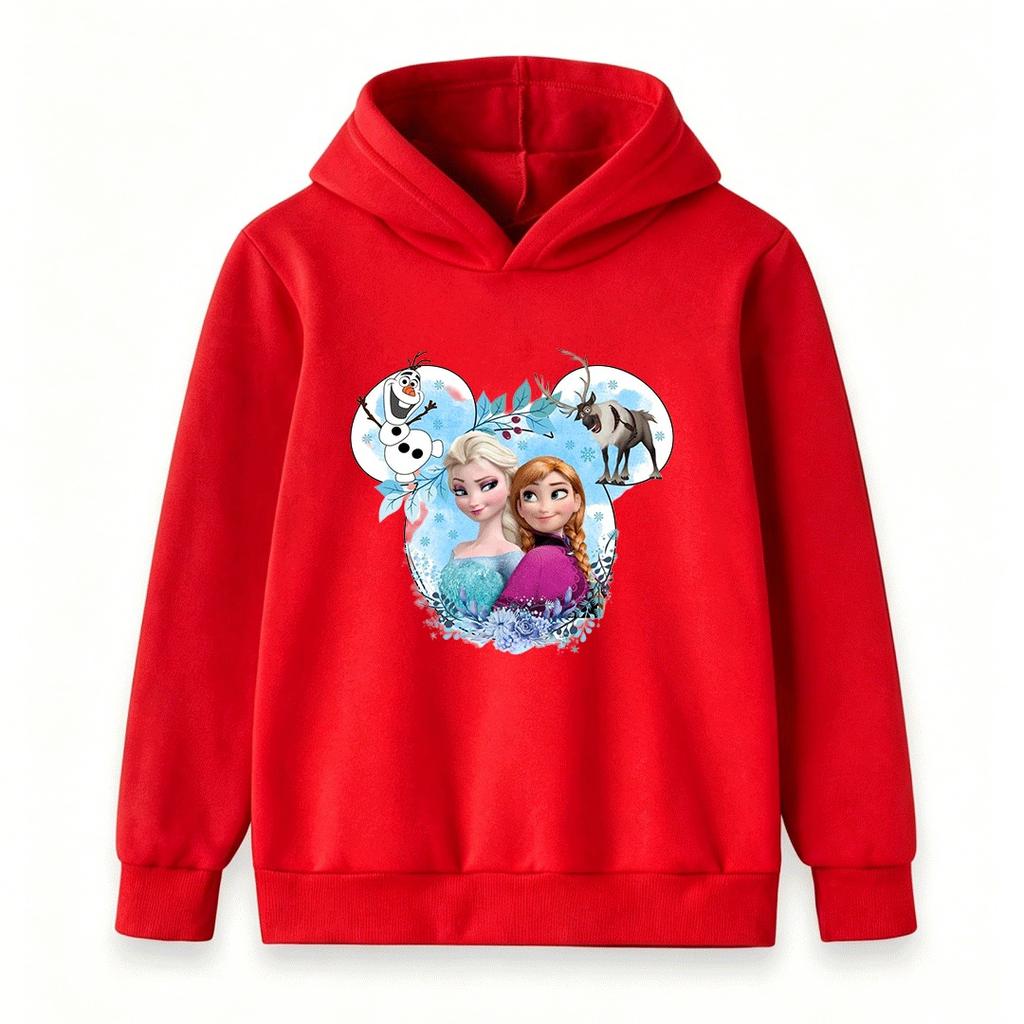 Kids Girls Boys Cute Cartoon Princess Print Pullover Hoodie Cozy Long Sleeve Casual Sweatshirt for Winter Autumn Daily Wear
