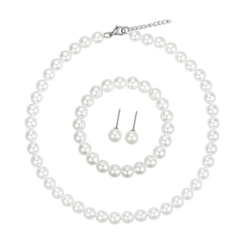 Accessories Bridal Sweater Necklace Kit Diamond Faux Pearl Necklace Earrings Bracelet Kit
