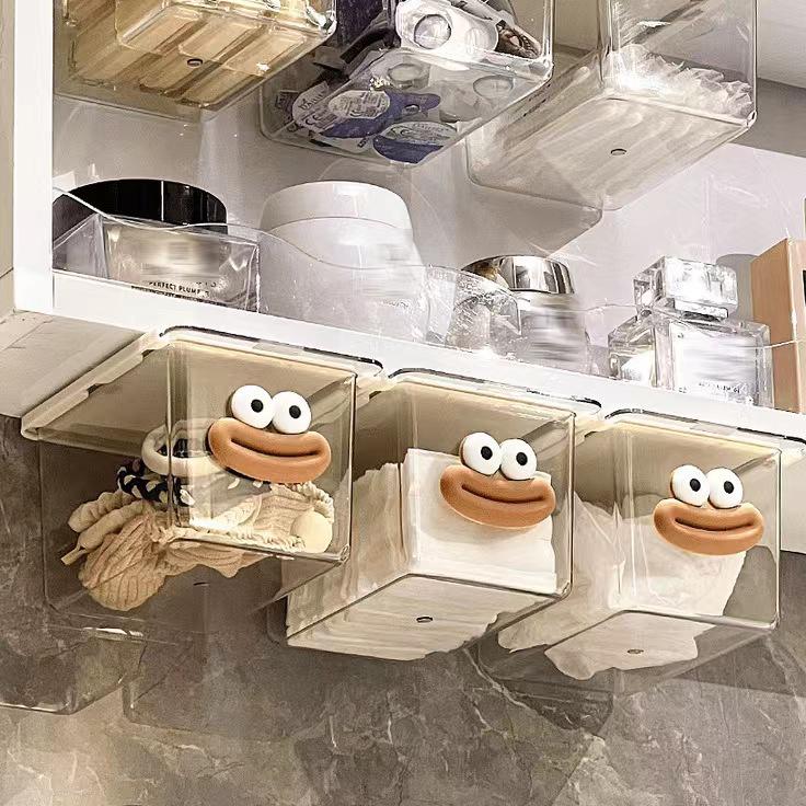 Transparent Cartoon Bathroom Mirror Cabinet with Drawer Storage for Cotton Swabs and Makeup