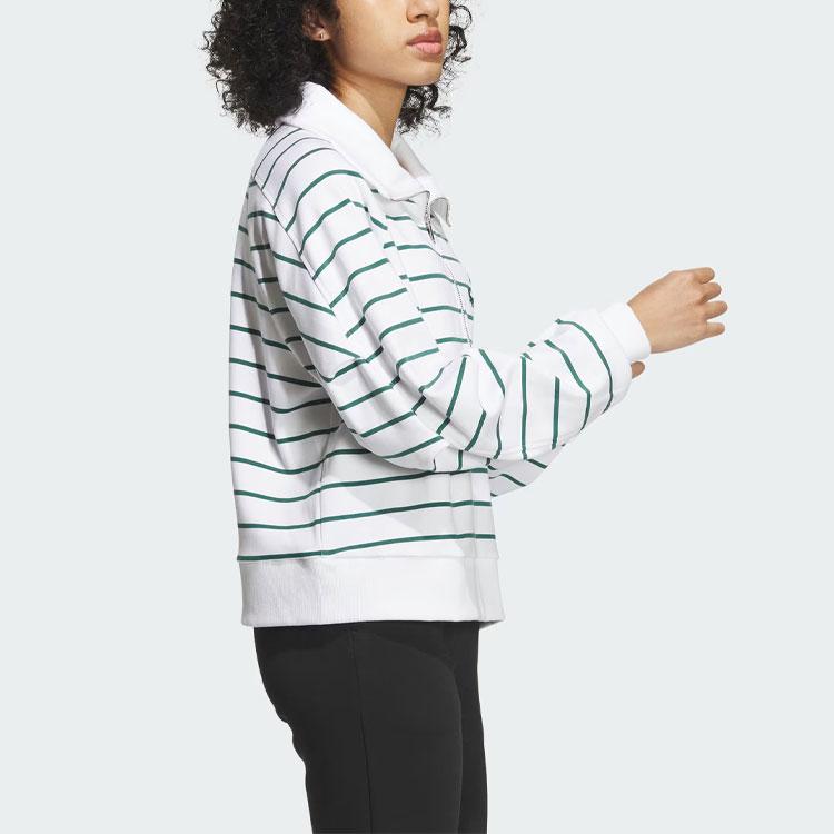 Adidas Verbiage Half-Zip Striped Casual Long Sleeve T-Shirt Women Tops White IZ4571
