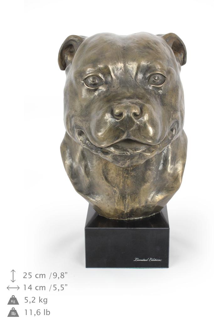 Staffordshire Bull Terrier, Staffik, Staffi - Dog Bust, Large Figurine, Dog Head On a Stone Base, Office Ornament from the Art-Dog Brand
