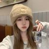 Big head circumference wool hat women's autumn and winter loose warm pile cold hat big face small knitted ear hat