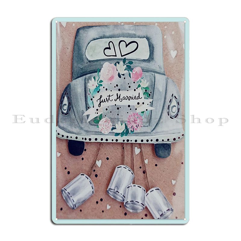 Just Married Metal Plaque Poster Funny Designing Club Printed Funny Tin Sign Poster 20x30cm