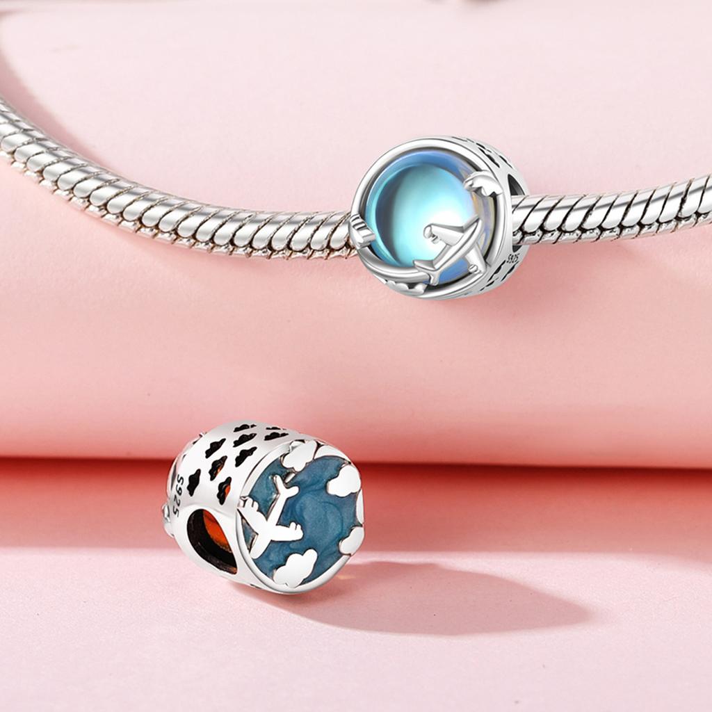 Authentic Original Copper Metal Charm Bead Components Luxury Blue Clouds Airplane Bead Components Compatible With Bracelet High Quality Fine Jewelry