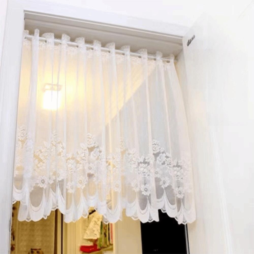 White Sheer Triangle Curtain Lace Jacquard Flowers Small Window Half Curtain Embroidered Short Valance Curtains Home Decor