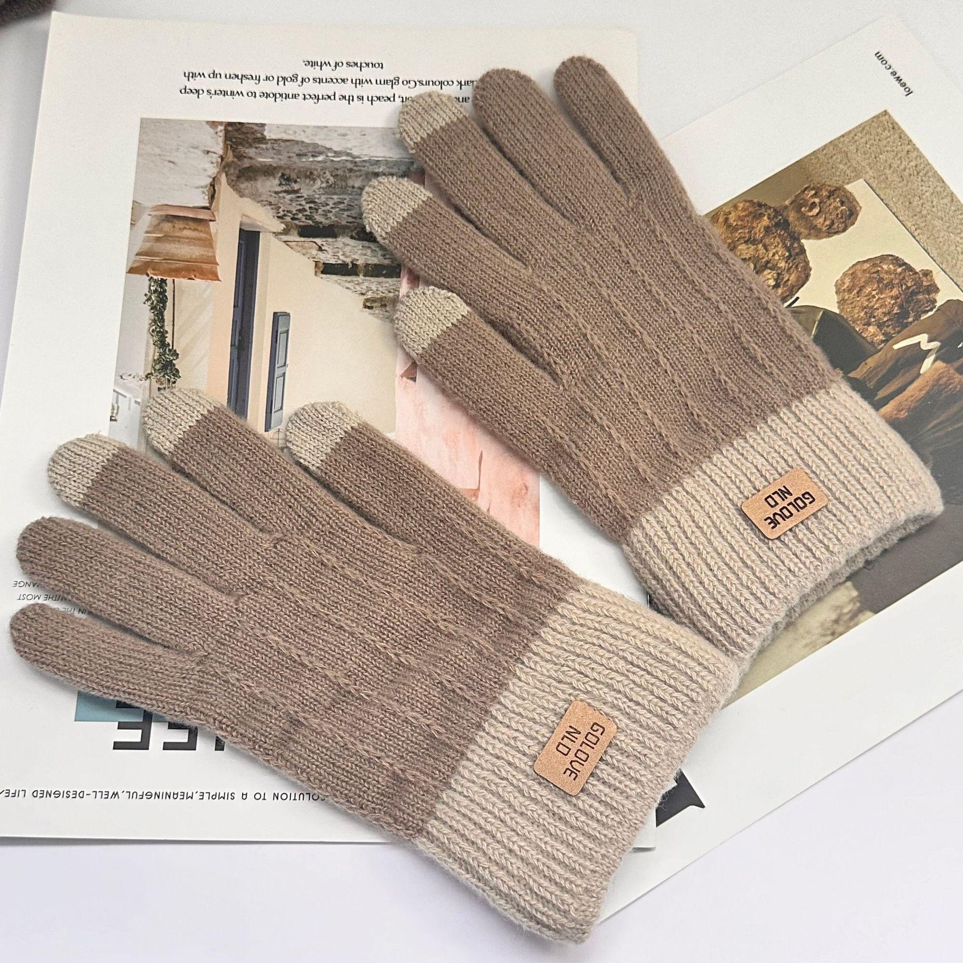 

Touch Screen Gloves, Autumn and Winter, Thick, for Outdoor Cycling, All Finger Knitted Gloves, Yarn, Cute, Women s All Finger Gloves, Alpaca Wool хаки