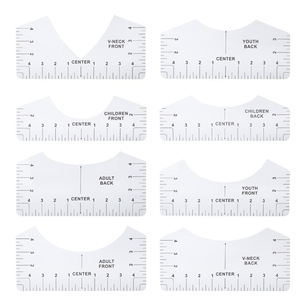 8pcs Transparent PVC T-Shirt Alignment Ruler Round Neck Logo Placement Tool For DIY Crafts