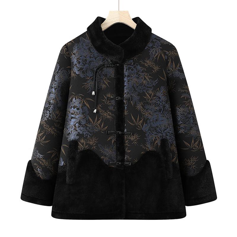 Elderly Women's Plush Lined Winter Jacket