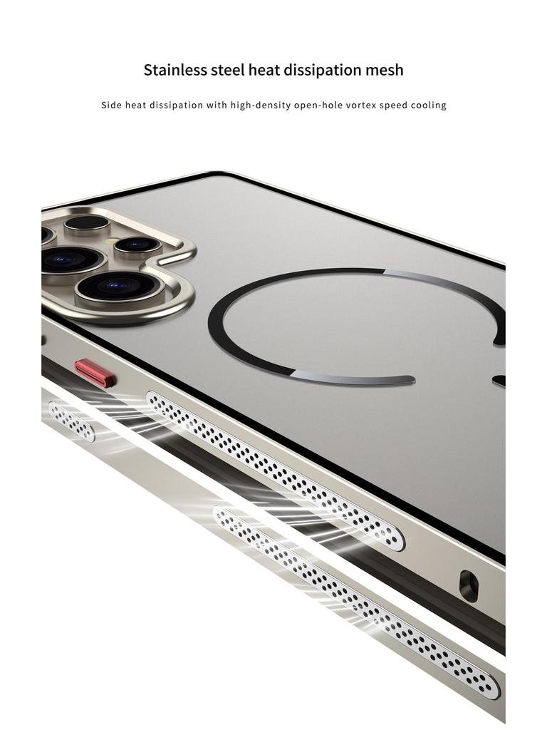 Samsung S26 Ultra Frosted Metal Frame Phone Case with Cooling Magnetic Ring - Exclusive Cross-Border Use