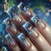 Marine Life Press On Nail 24PCS Blue Dolphins Design Breathable ABS False Nail Comfortable Wear For Parties Weddings Daily Activities