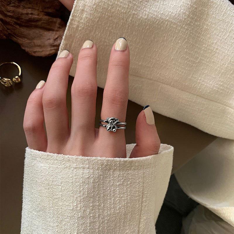 

Кольцо из стерлингового серебра 925 пробы в корейском стиле с геометрическим золотым вырезом - Универсальный дизайн с плюшевым мишкой для клубной жизни Adjustable Open