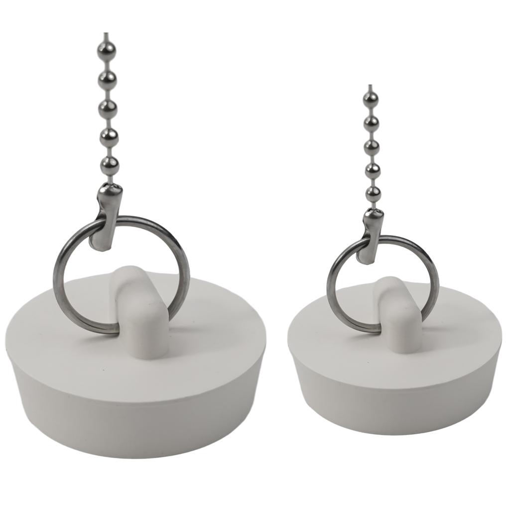Rubber Drain Stopper Set 4 Pieces 38/45mm for Bath and Kitchen Sinks Basin Leak Proof Sealing with Chain Attachment