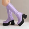  Tall Boots Patent Leather Punk Style Muffin Thick-soled Thick Heel Super High Heel Side Zipper  Knee-length Knight Boots
