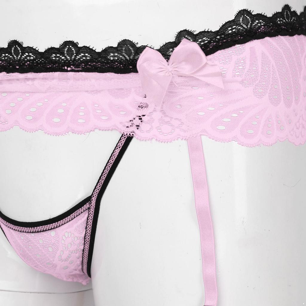 Tanga cu fustă din dantelă pentru bărbați, portjartier reglabil, design decupat, bandă elastică în talie, lenjerie sissy T-back fără întrepicior