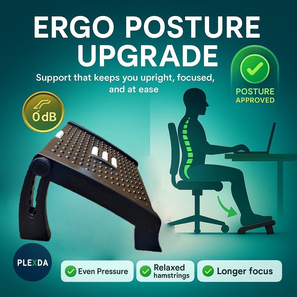 Adjustable Foot Rest for Office Chair with Massage Texture and Roller | Ergonomic Footrest Under Desk with 6 Heights | (Footrest 2)