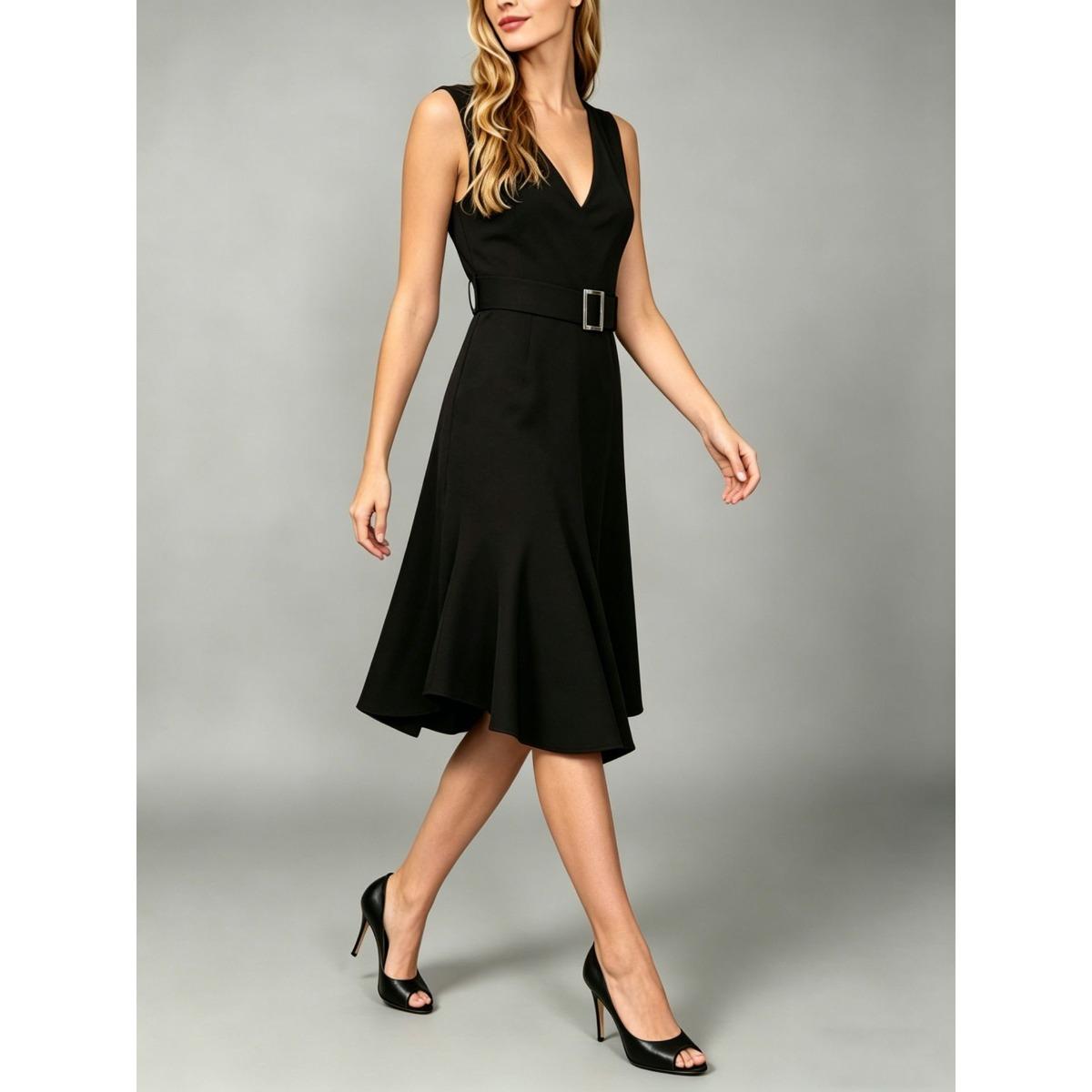 Women s V Neck Sleeveless Bodycon Midi Dress High Waist Belted Elegant Party Dress S