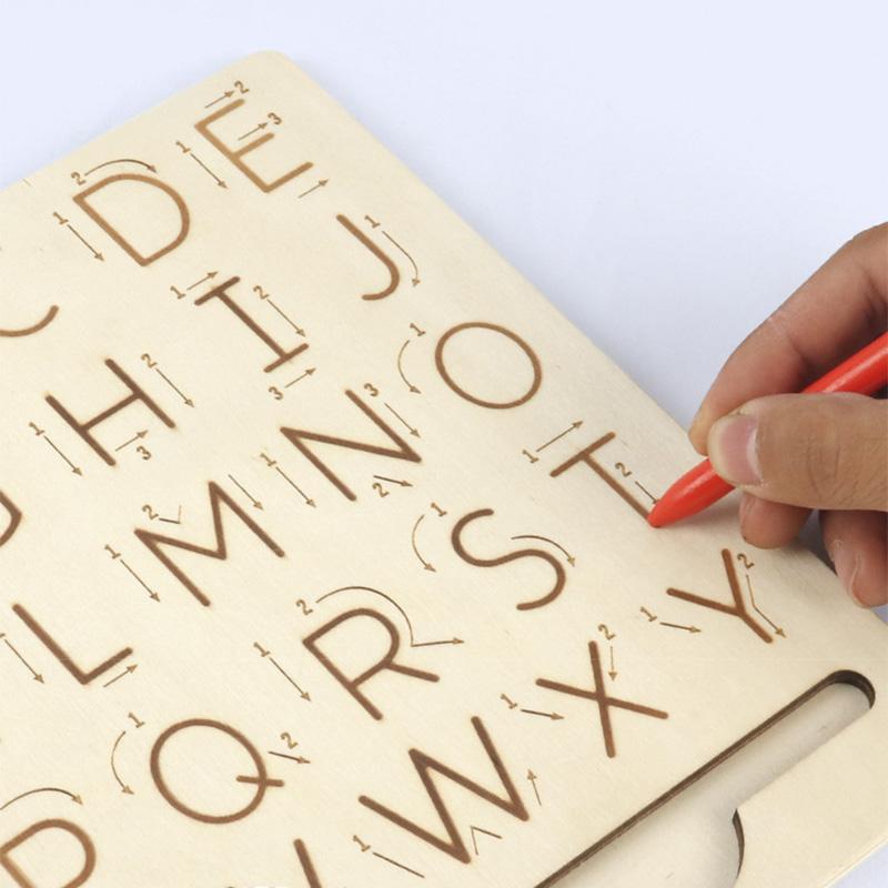 Children's Wooden Educational Toys Montessori Early Learning Word Spelling Letter Groove Practice Board Pen Control Training