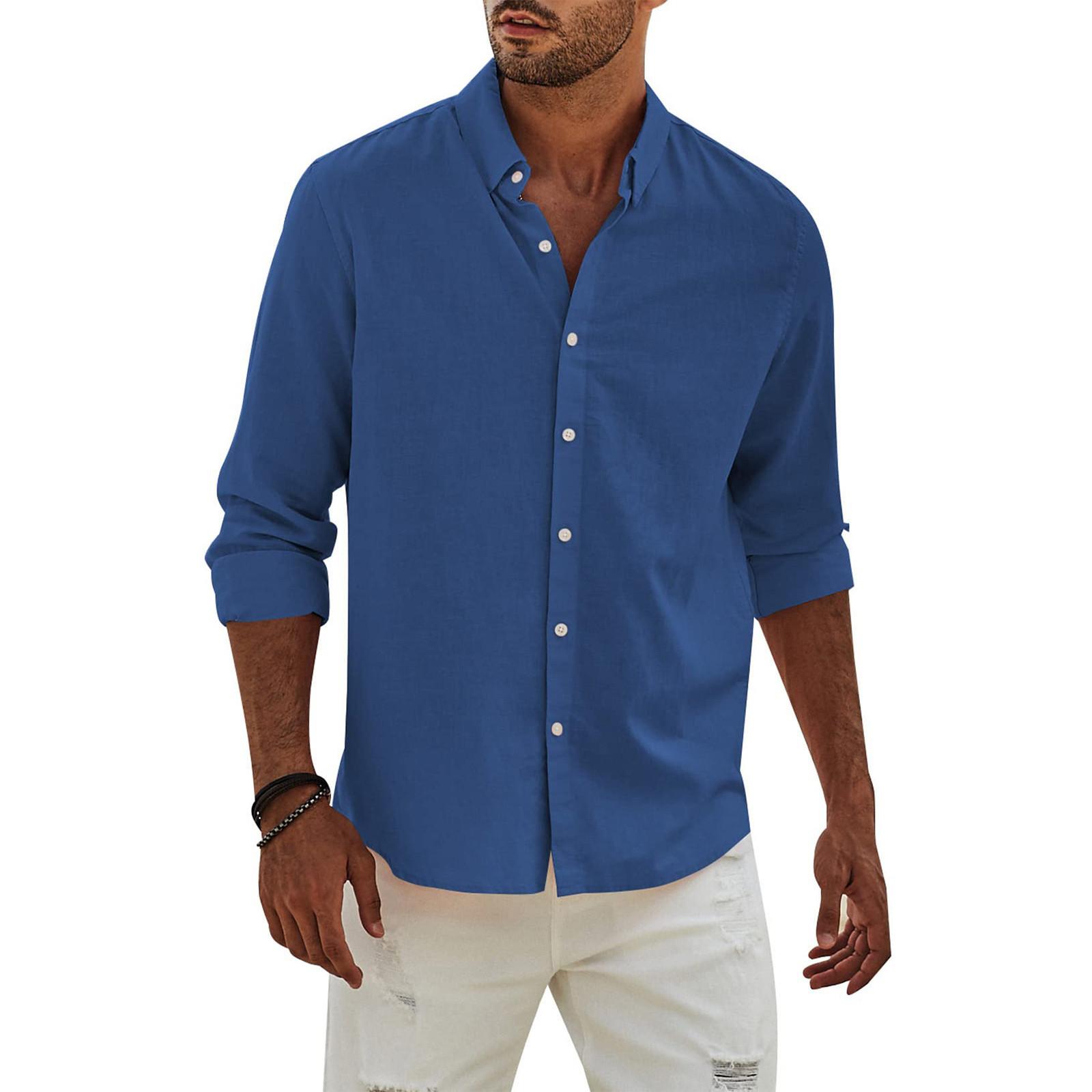 Men s Fashion Long Sleeve Colour Casual T Shirt Button Regular Fit Shirt Top XXL