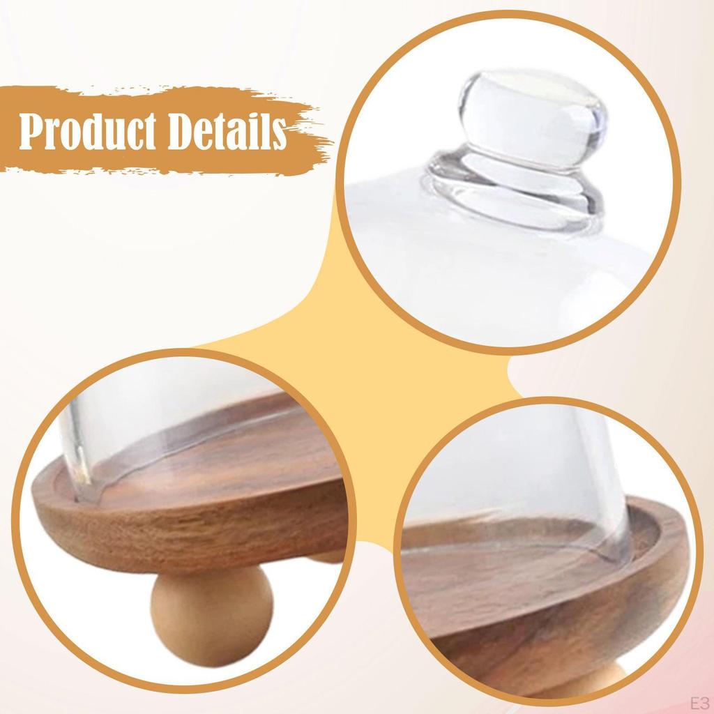 Cake Stand with Cover, Wooden Kitchen Tray, Serving Platter, Dessert Cheese