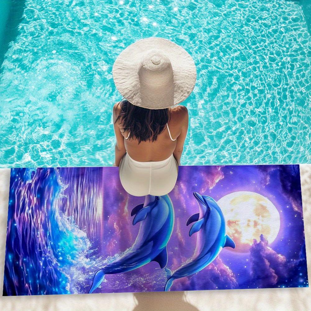 Extra Large Dolphin Beach Towel - Quick-Dry Super Absorbent, Vibrant Ocean Night Sky Design for Pool, Swim & Travel, Lightweight