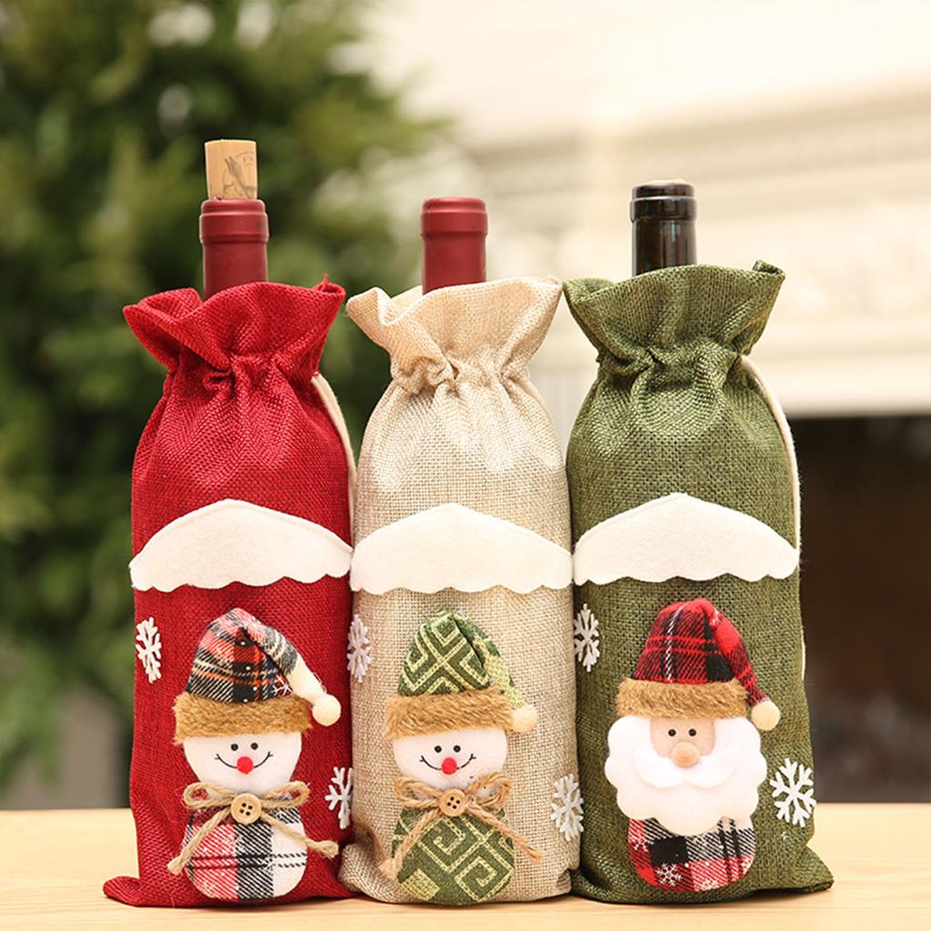 Champagne Bottle Cover Reusable holiday party Santa Claus Snowman Elk Xmas Ornaments Merry Christma Dinner Table Decor
