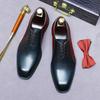 Cowhide Shoes Men's Business British Dress Leather Shoes Engraved Trend Wedding Square Head Men's