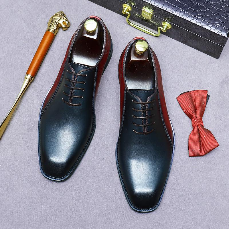 Cowhide Shoes Men's Business British Dress Leather Shoes Engraved Trend Wedding Square Head Men's
