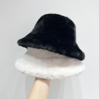 Women'S Plush Fuzzy Bucket Hat Tie-Dyed Fisherman Cap with Solid Colors, Featherless, Winter Warmth, Soft Thick Basin Hat for Cold Weather