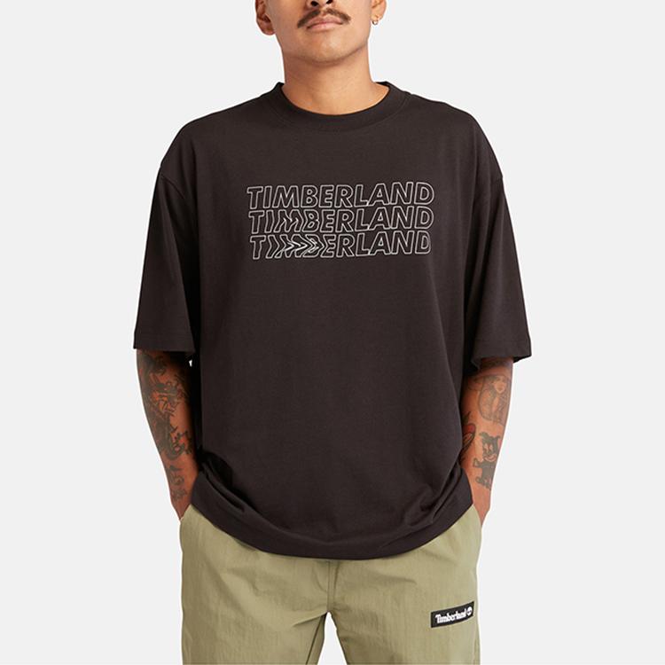Timberland T-shirt Casual Larga a Maniche Corte con Stampa Logo a Lettere Unisex Nera A6QJ1-001
