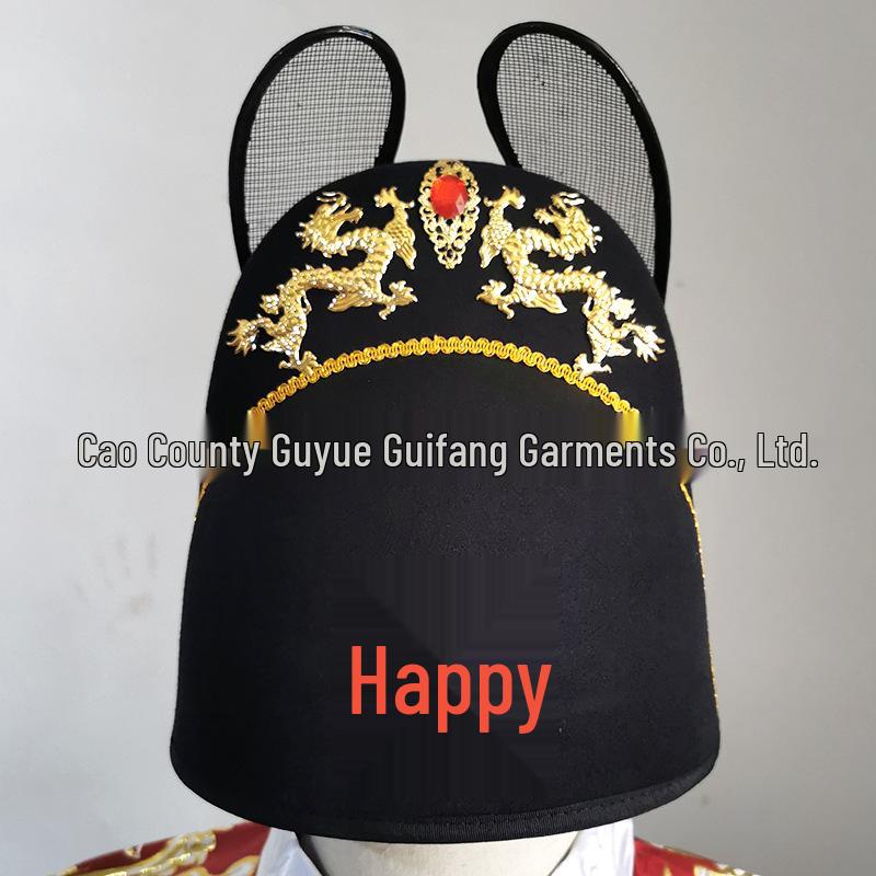 Ming-Dynastie Schwarzer Gaze Flügelkrone & Hanfu Fliegender Fisch Robe Set: Brokat-Schutzrobe mit Rundhalsausschnitt mit Bräutigams- und Kaisermützen für Männer & Frauen.